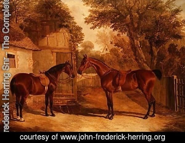 John Frederick Herring Snr - Bay Hunters outside a Farmhouse