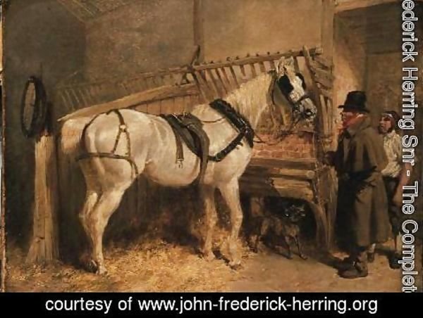 John Frederick Herring Snr - A St. Giles' Cab Horse in a Stable with Grooms
