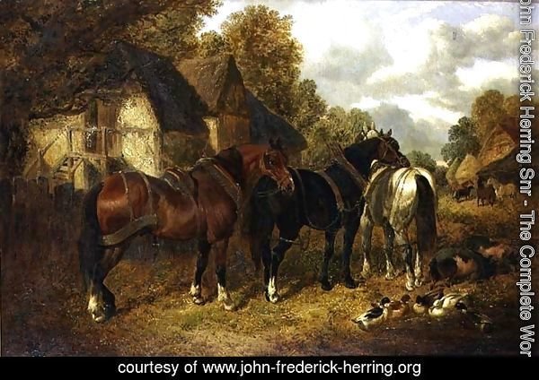 Farm Scene with Cart Horses
