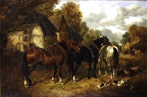 John Frederick Herring Snr - Farm Scene with Cart Horses
