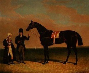 Mr Richard Watts' 'Rockingham' held by his trainer Forth with jockey Sam Darling, winner of the St. Leger 1833 and the Goodwood Cup, 1835