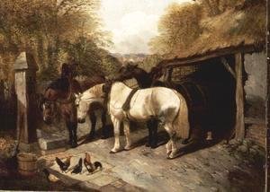 Farmyard with Horses and Chickens