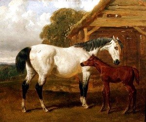 A Mare and Foal before a Barn, 1854