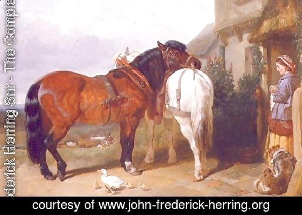 John Frederick Herring Snr - Carthorses by a Cottage Door, 1854