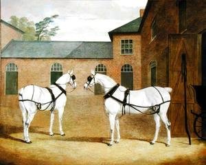 John Frederick Herring Snr - Mr. Sowerby's Grey Carriage Horses in his Coachyard at Putteridge Bury, Hertfordshire, 1836