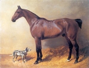 John Frederick Herring Snr - A Bay Hunter and Spotted Dog in a Stable 1846