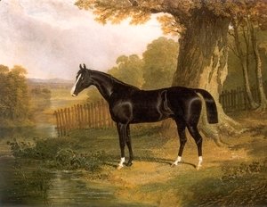 John Frederick Herring Snr - A Dark Hunter in a River Landscape 1832