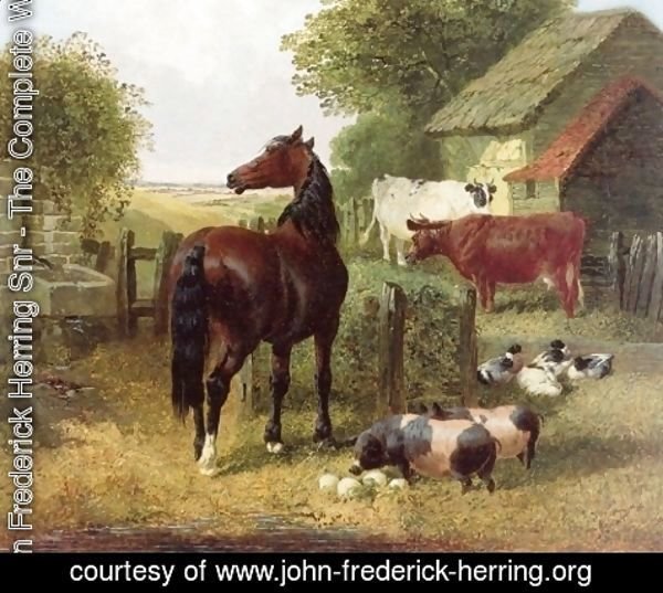 John Frederick Herring Snr - A Horse, Pigs, Cows and Ducks