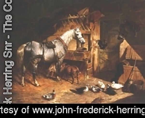 John Frederick Herring Snr - Grey In A Stable With Ducks and Goats