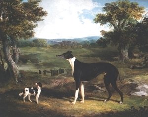 John Frederick Herring Snr - Greyhound and Dog In Landscape