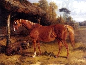 John Frederick Herring Snr - Mare And Foal By A Shed