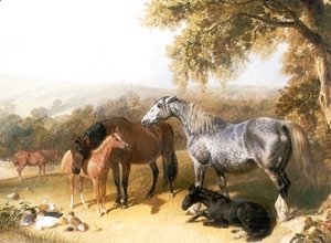 John Frederick Herring Snr - Mares and Foals in a Landscape