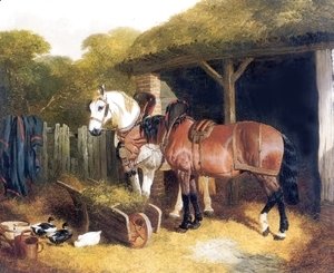John Frederick Herring Snr - Two Harnessed Cart Horses 1853