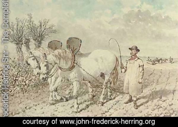 A labourer with a ploughing team