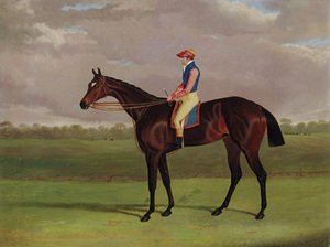 John Frederick Herring Snr - Bessy Bedlam, a brown racehorse with Tommy Lye up, in a landscape