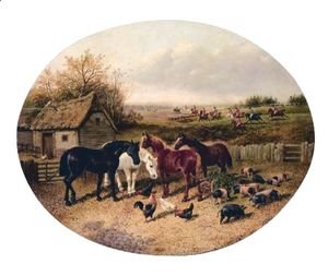 John Frederick Herring Snr - Farmyard With The Hunt In The Distance