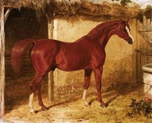 John Frederick Herring Snr - Langar, A Chestnut Racehorse Outside A Stable