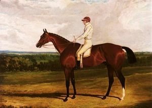John Frederick Herring Snr - Spaniel, A Bay Racehorse With William Wheatley Up, In A Landscape