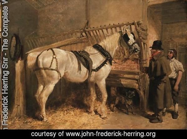 A St. Giles' Cab Horse in a Stable with Grooms