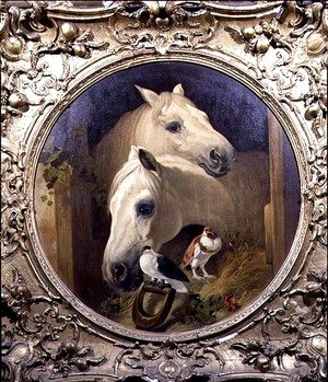 John Frederick Herring Snr - Horses by a Stable Door