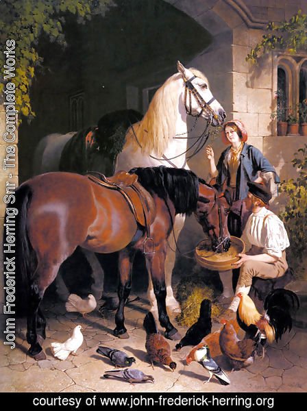 John Frederick Herring Snr - Feeding the Horses, 1858