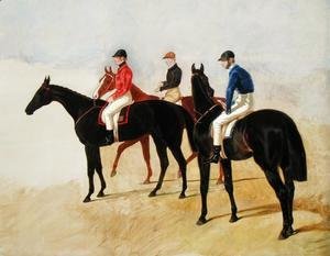 Study of Three Steeplechase Cracks: Allen McDonough on Brunette, Tom Oliver on Discount and Jem Mason on Lottery, or Three Racehorses with Jockeys Up
