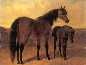 A Mare and Her Foal in a Landscape