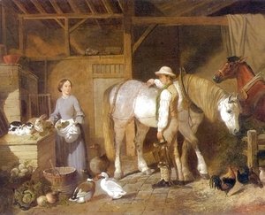 John Frederick Herring Snr - Feeding Time For Farm Animals in Barn 1845
