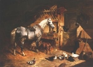 John Frederick Herring Snr - Grey In A Stable With Ducks and Goats