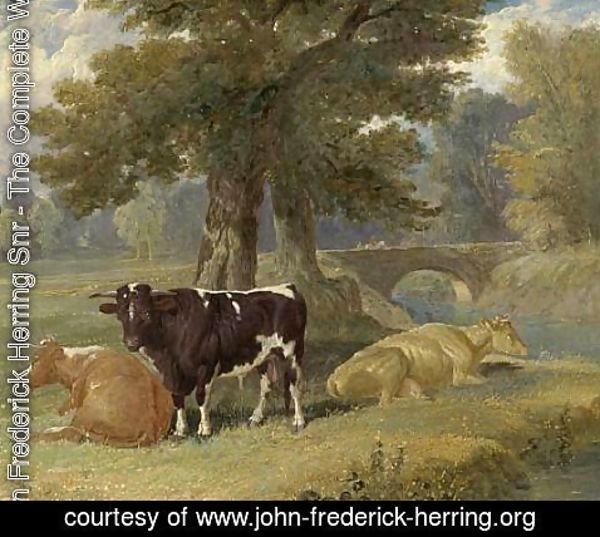 John Frederick Herring Snr - Pastoral Scene with Cows