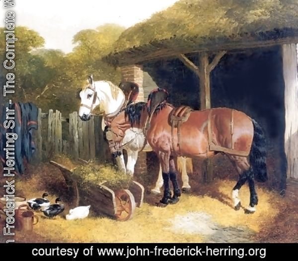 John Frederick Herring Snr - Two Harnessed Cart Horses 1853