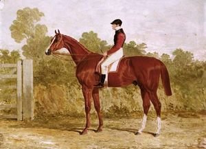 Elis, A Chestnut Racehorse With John Day Snr. Up, By A Gate